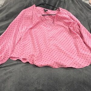 Torrid Pink Blouse with Red Polka Dots